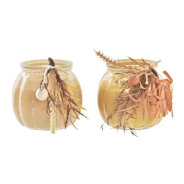 Κερί DKD Home Decor Κρυστάλλινο Πορτοκαλί Κεχριμπάρι (8 x 8 x 7 cm) (x2)