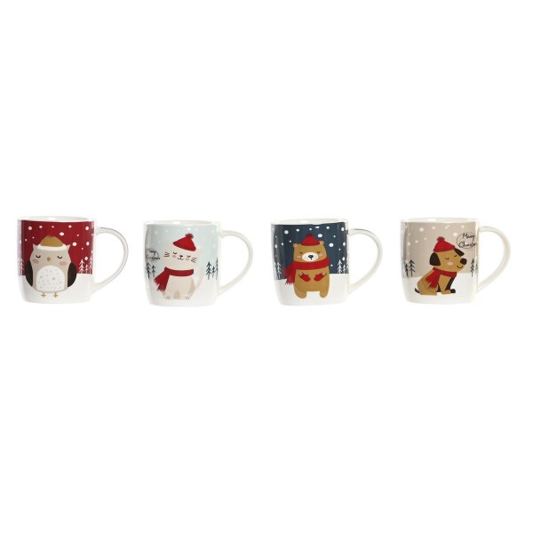 Κούπα Φλιτζάνι DKD Home Decor Χριστουγεννιάτικο στεφάνι Πορσελάνη Zώα (350 ml) (4 Μονάδες)