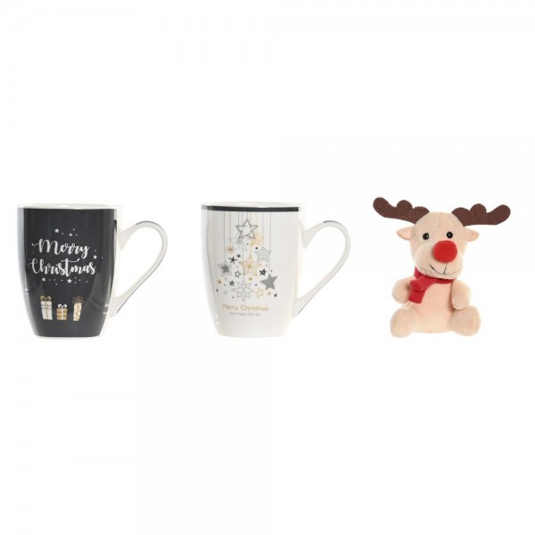 Κούπα Φλιτζάνι DKD Home Decor Μαύρο Λευκό Πορσελάνη Bone China (360 ml) (x2)
