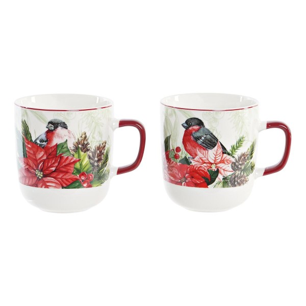 Κούπα Φλιτζάνι DKD Home Decor Fugl Πορσελάνη Κόκκινο (400 ml) (x2)