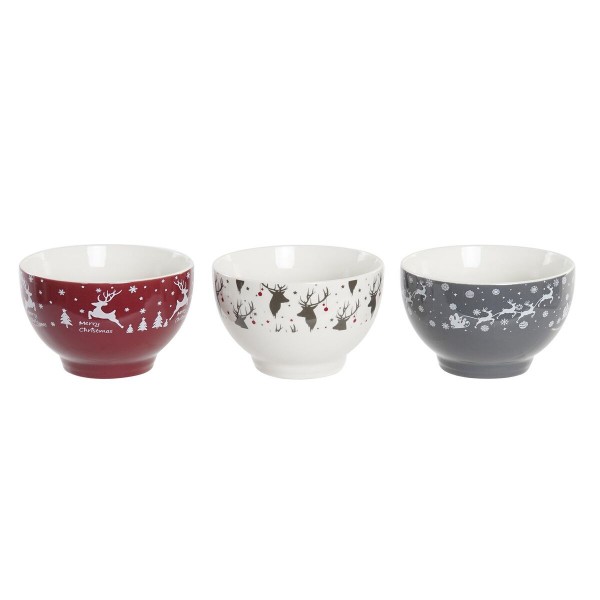 Ρηχό μπολ DKD Home Decor Πορσελάνη Κόκκινο Γκρι Λευκό Τάρανδος (500 ml) (3 Μονάδες)