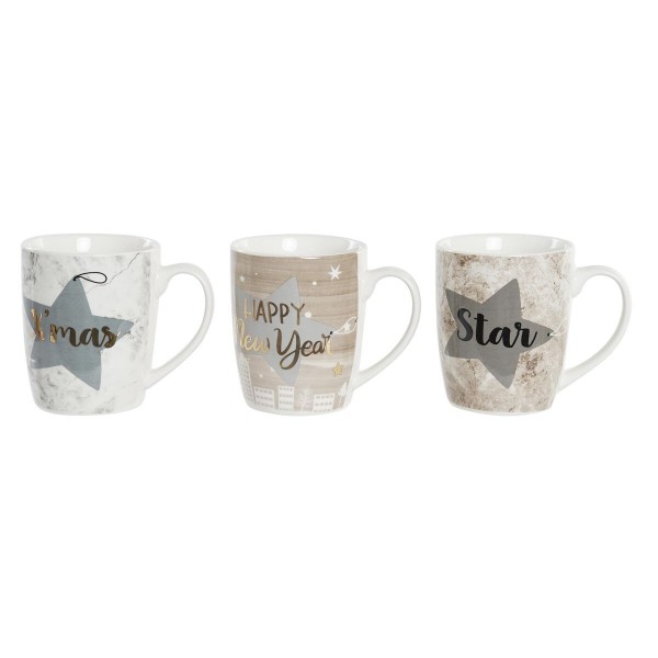 Κούπα Φλιτζάνι DKD Home Decor Πορσελάνη Γκρι Καφέ Αστέρι (330 ml) (3 Μονάδες)