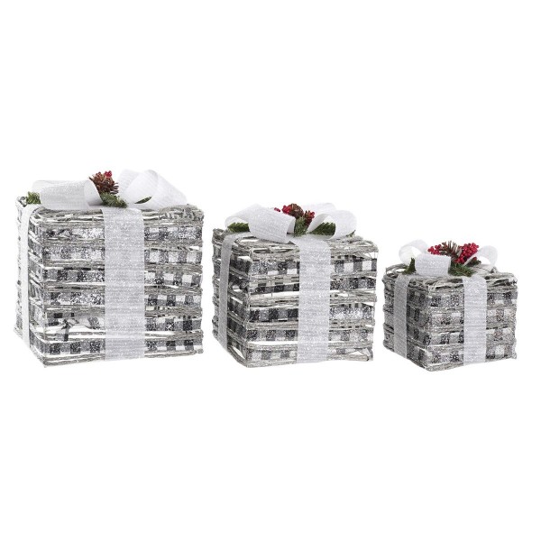 Σετ Διακοσμητικών Κουτιών DKD Home Decor LED Μέταλλο ρατάν Χιονισμένο (25 x 25 x 29 cm)