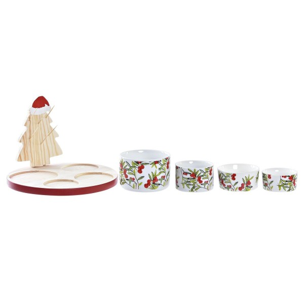 Δίσκος για σνακ DKD Home Decor Χριστουγεννιάτικο στεφάνι 5 Τεμάχια Δέντρο Διακοσμητική κανάτα Πήλινα (22 x 22 x 15 cm)