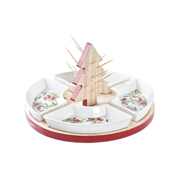 Δίσκος για σνακ DKD Home Decor Χριστουγεννιάτικο στεφάνι 5 Τεμάχια Δέντρο Πήλινα Τζίντζερ (24 x 24 x 13 cm)