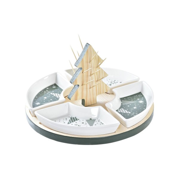 Δίσκος για σνακ DKD Home Decor Χριστουγεννιάτικο στεφάνι 5 Τεμάχια Δέντρο Διακοσμητική κανάτα Πήλινα (21,5 x 21,5 x 13 cm)
