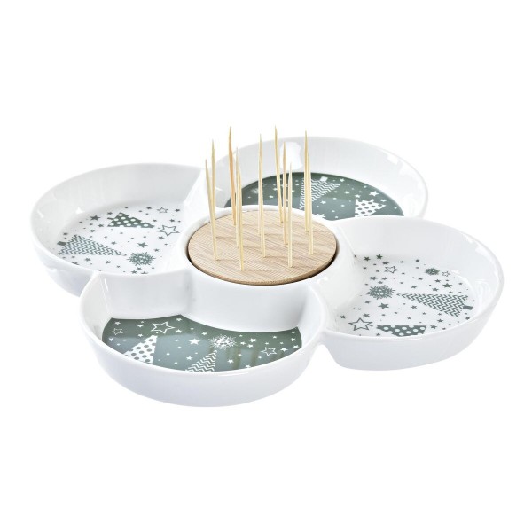 Δίσκος για σνακ DKD Home Decor Χριστουγεννιάτικο στεφάνι Φυσικό Λευκό Πράσινο Διακοσμητική κανάτα Πήλινα (22 x 22 x 7 cm)