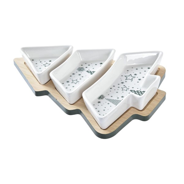Δίσκος για σνακ DKD Home Decor Χριστουγεννιάτικο στεφάνι 4 Τεμάχια Δέντρο Λευκό Πράσινο Διακοσμητική κανάτα Πήλινα (20 x 27 x 3,