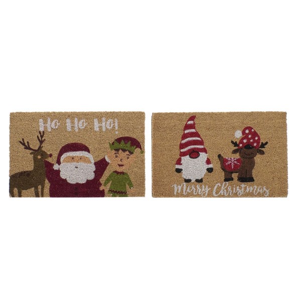Πατάκι DKD Home Decor Χριστουγεννιάτικο στεφάνι PVC Άη Βασίλης ΙΊνες καρύδας (60 x 40 x 1,5 cm) (x2)