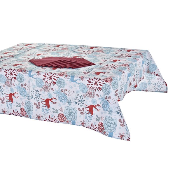 Σετ σεντονιών DKD Home Decor Χριστουγεννιάτικο στεφάνι Κόκκινο πολυεστέρας βαμβάκι Sky μπλε (150 x 150 x 0,2 cm)