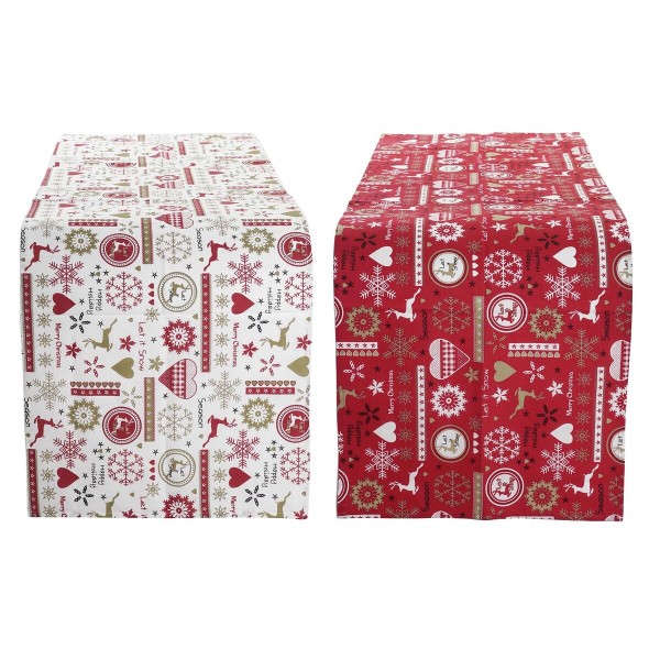 Τραβέρσες DKD Home Decor Χριστουγεννιάτικο στεφάνι Κόκκινο πολυεστέρας βαμβάκι Λευκό (50 x 150 x 1 cm) (x2)
