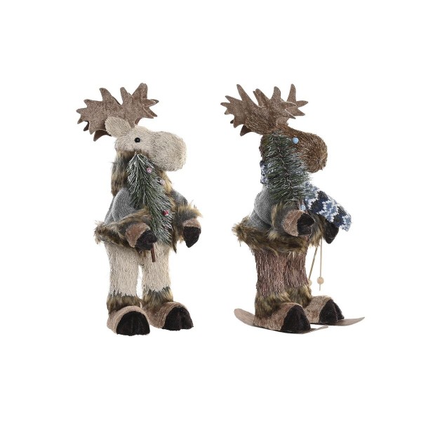 Διακοσμητική Φιγούρα DKD Home Decor Χριστουγεννιάτικο στεφάνι Τάρανδος Φυσικό πολυστερίνη (15 x 16 x 35 cm) (x2)