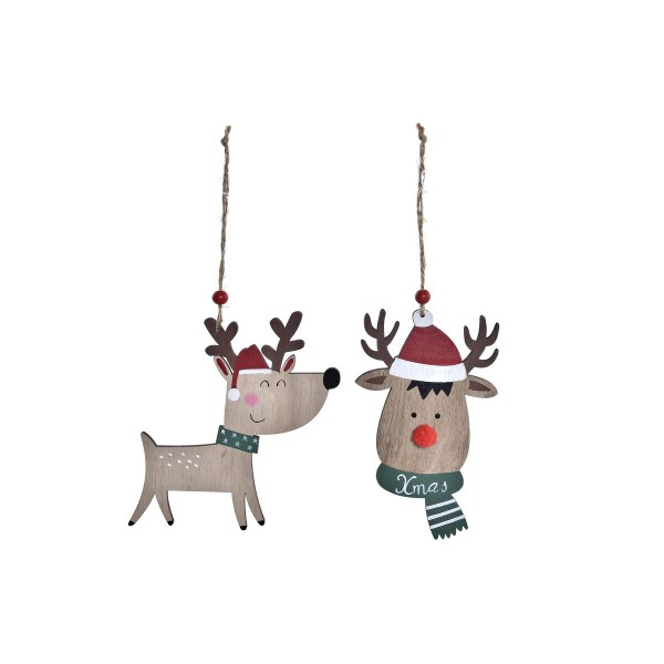 Χριστουγεννιάτικο Στολίδι DKD Home Decor Τάρανδος Ξύλο MDF (13 x 1 x 14,5 cm) (x2)