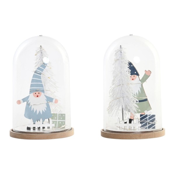 Φωτεινή διακόσμηση DKD Home Decor Χριστουγεννιάτικο στεφάνι Λευκό Πράσινο Πολύχρωμο (x2) (11 x 11 x 18 cm)