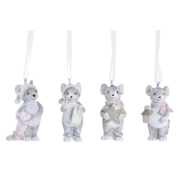 Χριστουγεννιάτικο Στολίδι DKD Home Decor Ποντίκι Ρητίνη (3 x 3 x 5,5 cm) (4 Μονάδες)