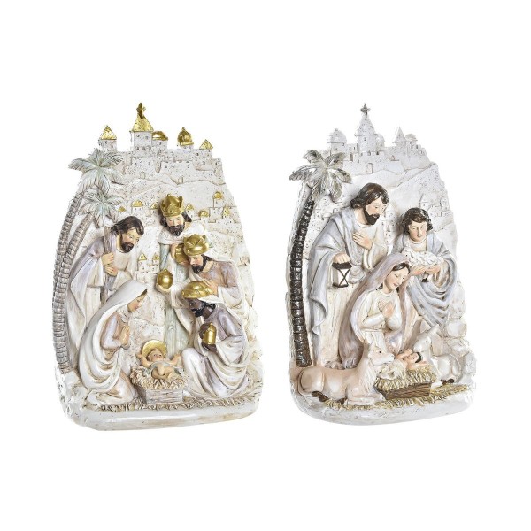 Χριστουγεννιάτικο Βηθλεέμ DKD Home Decor Χρυσό Κρεμ Ρητίνη Πολύχρωμο (18 x 9 x 25,5 cm) (x2)