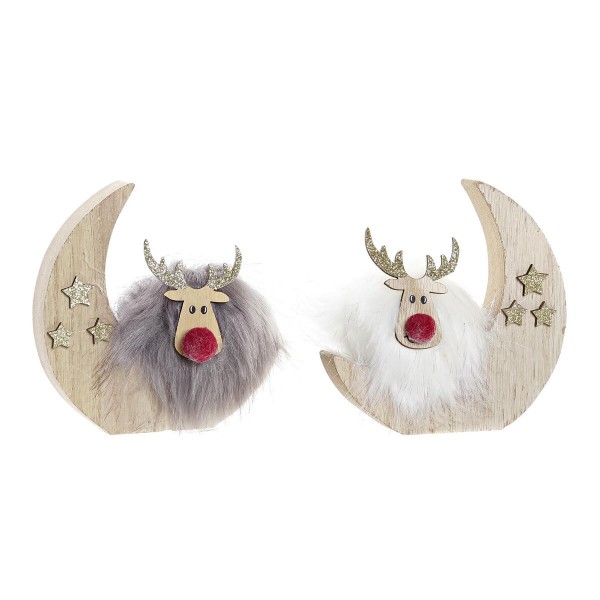 Χριστουγεννιάτικο Στολίδι DKD Home Decor πολυεστέρας MDF Τάρανδος Φεγγάρι (13 x 8 x 13,5 cm) (x2)