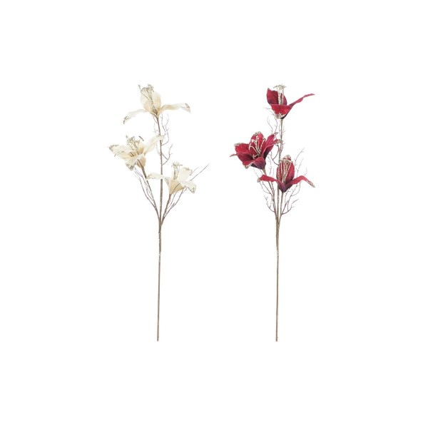 Κλαδί DKD Home Decor Χριστουγεννιάτικο στεφάνι Κόκκινο Μπεζ Μέταλλο πολυεστέρας Φύλλο φυτού (20 x 10 x 70 cm) (x2)