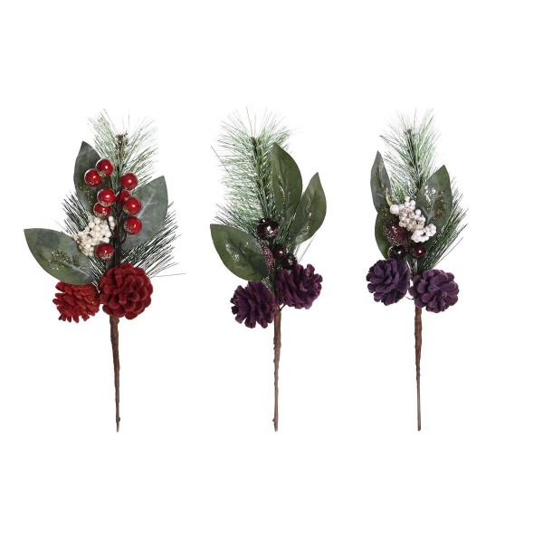 Μπουκέτο DKD Home Decor Πεύκο Κόκκινο Μωβ Μέταλλο Καφέ Πράσινο PVC (14 x 5 x 30 cm) (3 Μονάδες)