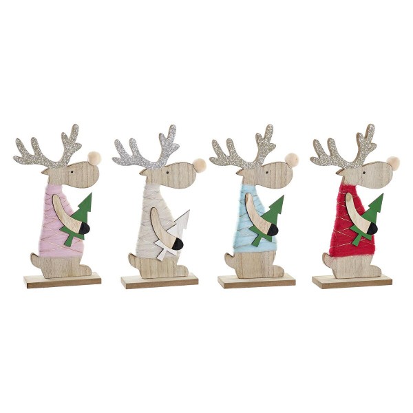 Χριστουγεννιάτικο Στολίδι DKD Home Decor Ξύλο πολυεστέρας Τάρανδος (13 x 5 x 24 cm) (4 Μονάδες)