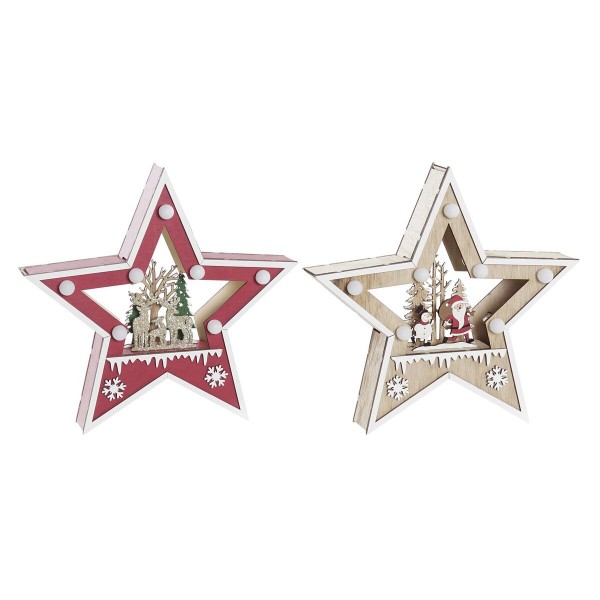 Φωτεινή διακόσμηση DKD Home Decor Χριστουγεννιάτικο στεφάνι Φυσικό Κόκκινο Αστέρι (26 x 4 x 26 cm) (x2)