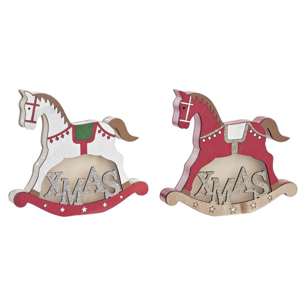 Φωτεινή διακόσμηση DKD Home Decor Χριστουγεννιάτικο στεφάνι Άλογο Κόκκινο Λευκό (20 x 5 x 17 cm) (x2)
