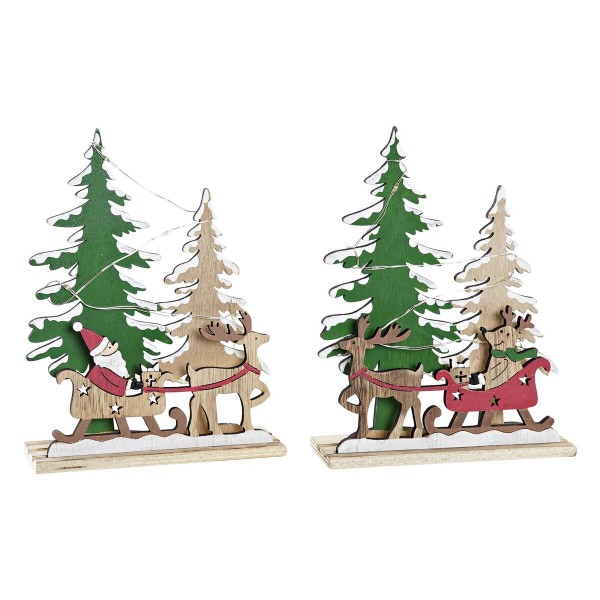 Φωτεινή διακόσμηση DKD Home Decor Χριστουγεννιάτικο στεφάνι Φυσικό Κόκκινο Πράσινο (14 x 5 x 18 cm) (x2)