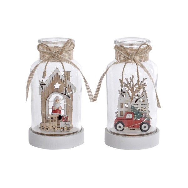 Φωτεινή διακόσμηση DKD Home Decor Χριστουγεννιάτικο στεφάνι Φυσικό Σπίτι (x2) (9 x 9 x 17 cm)