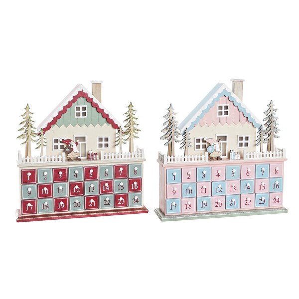 Εορταστικό Ημερολόγιο DKD Home Decor Ξύλο Σπίτι (32 x 8 x 33 cm) (x2)