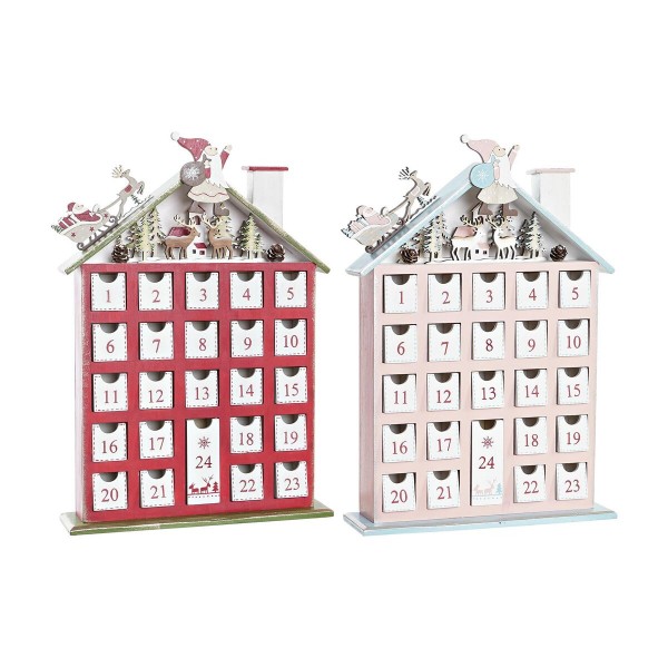 Εορταστικό Ημερολόγιο DKD Home Decor Ξύλο Σπίτι (27 x 7 x 40 cm) (x2)