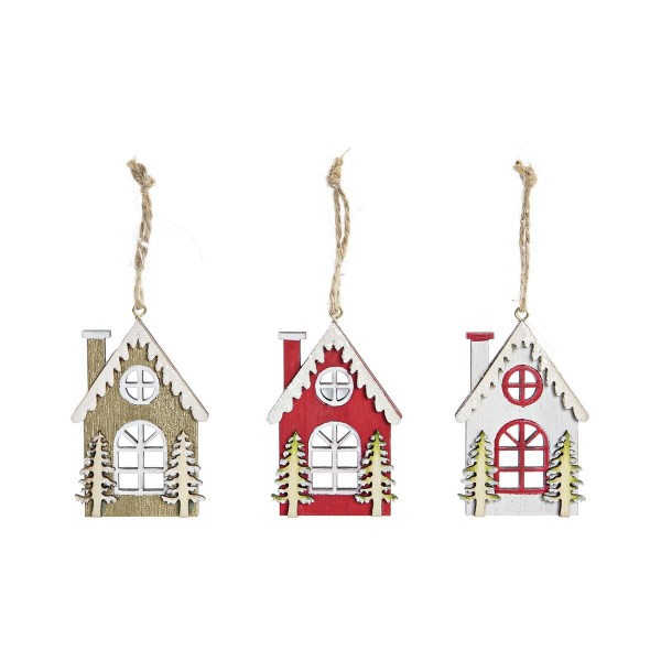 Χριστουγεννιάτικο Στολίδι DKD Home Decor Ξύλο Σπίτι (17 x 11 x 32 cm) (3 Μονάδες)