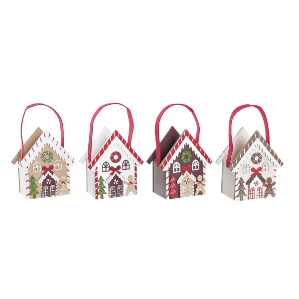 Χριστουγεννιάτικο Στολίδι DKD Home Decor Ξύλο Σπίτι (13 x 7 x 15 cm) (4 Μονάδες)