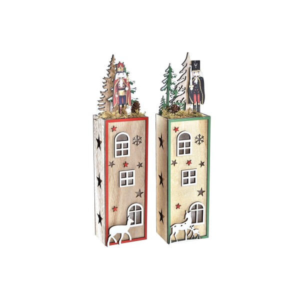 Φωτεινή διακόσμηση DKD Home Decor Χριστουγεννιάτικο στεφάνι Φυσικό Κόκκινο Πράσινο Σπίτι (8 x 6 x 32 cm) (x2)