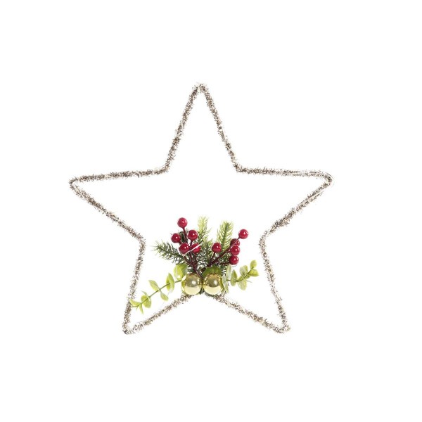 Χριστούγεννα DKD Home Decor Κόκκινο Χρυσό Αστέρι Πράσινο Χριστουγεννιάτικο στεφάνι (30 x 1 x 30 cm)