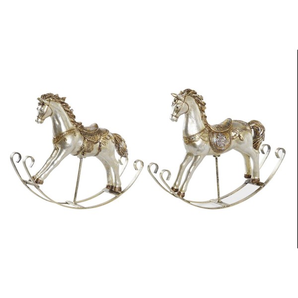 Χριστουγεννιάτικο Στολίδι DKD Home Decor Άλογο Μέταλλο Ρητίνη (22 x 5,5 x 16 cm) (x2)