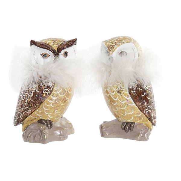 Χριστουγεννιάτικο Στολίδι DKD Home Decor Κουκουβάγια Ρητίνη (7,5 x 7,5 x 14 cm) (x2)