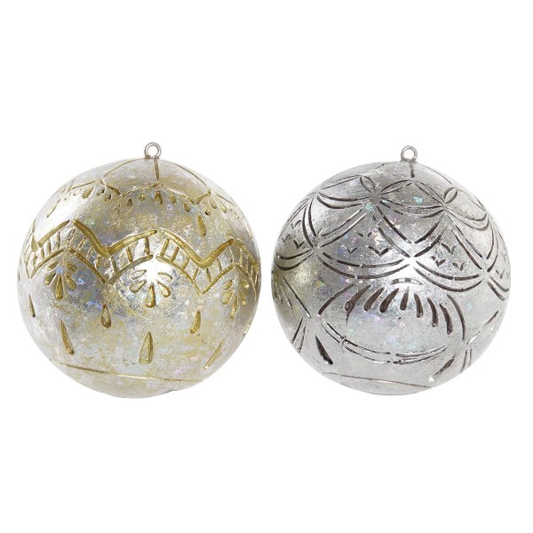 Χριστουγεννιάτικη μπάλα DKD Home Decor Ασημί Χρυσό Ρητίνη (x2)