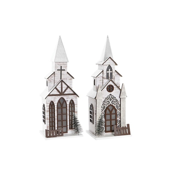 Χριστουγεννιάτικο Στολίδι DKD Home Decor Εκκλησία MDF (12,5 x 11 x 33 cm) (x2)