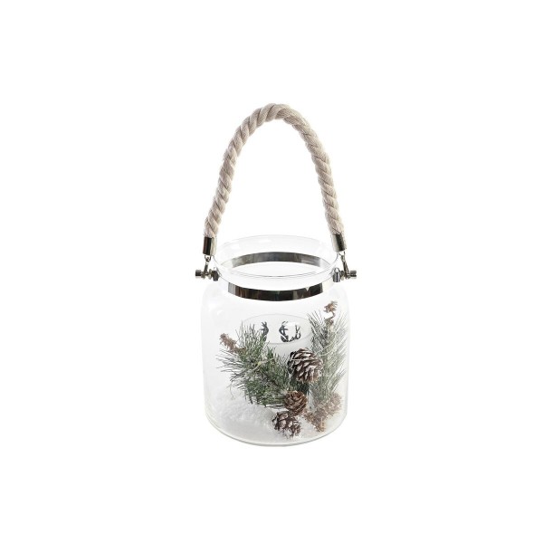 Φωτεινή διακόσμηση DKD Home Decor Χριστουγεννιάτικο στεφάνι Ανανάδες Λευκό Τάρανδος (14,5 x 14,5 x 17 cm)
