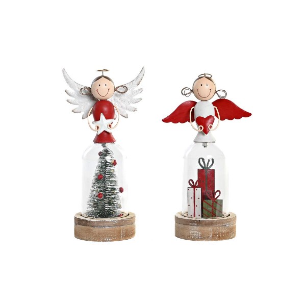 Φωτεινή διακόσμηση DKD Home Decor Χριστουγεννιάτικο στεφάνι Φυσικό Κόκκινο Λευκό Άγγελος (12 x 9 x 24 cm) (x2)