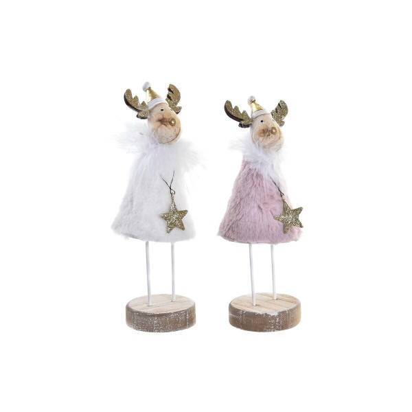 Χριστουγεννιάτικο Στολίδι DKD Home Decor Μέταλλο Τάρανδος Μαλλί (5,5 x 5,5 x 17,5 cm) (x2)