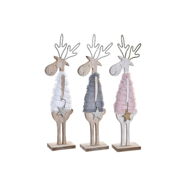 Χριστουγεννιάτικο Στολίδι DKD Home Decor Ξύλο Τάρανδος Μαλλί (9,5 x 4,5 x 30 cm) (3) (3 Μονάδες)