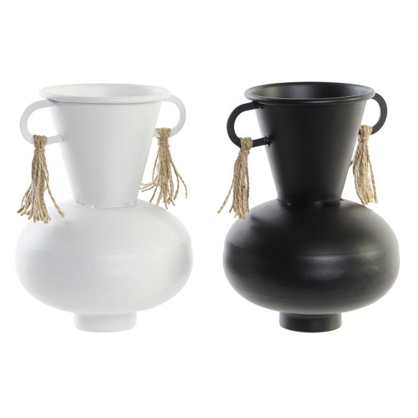 Βάζο DKD Home Decor Μαύρο Μέταλλο Λευκό Αποικιακό (12 x 12 x 16 cm) (x2)