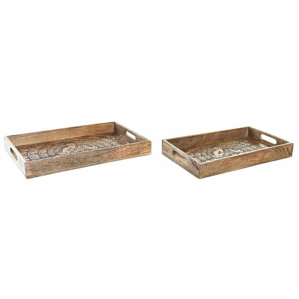 Σετ Δίσκων DKD Home Decor x2 Καφέ Σκούρο καφέ Ξύλο από Μάνγκο (43 x 27,5 x 7,5 cm) (2 Τεμάχια)