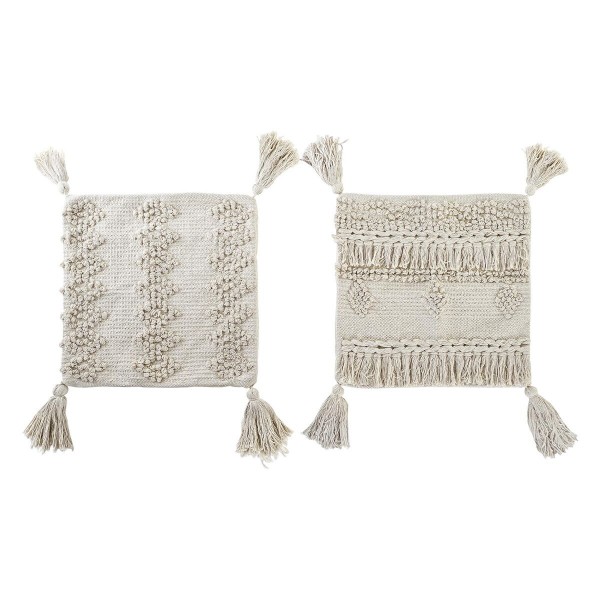 Κάλυψη μαξιλαριού DKD Home Decor Μπεζ Κρόσσια Boho (x2) (45 x 3 x 45 cm)