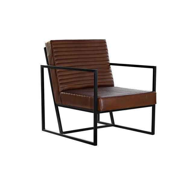 Κάθισμα DKD Home Decor Μαύρο Μέταλλο Καφέ Δέρμα (75 x 89 x 90 cm)