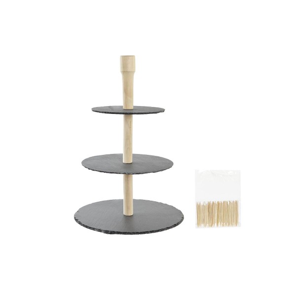 Δίσκος για σνακ DKD Home Decor 3-ιστορία περίπτερο Διακοσμητική κανάτα Σχιστόλιθος 28 x 28 x 39,5 cm