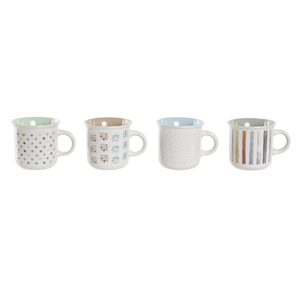 Kopp DKD Home Decor Ρίγες Blomster Πήλινα (120 ml) (4 Μονάδες)