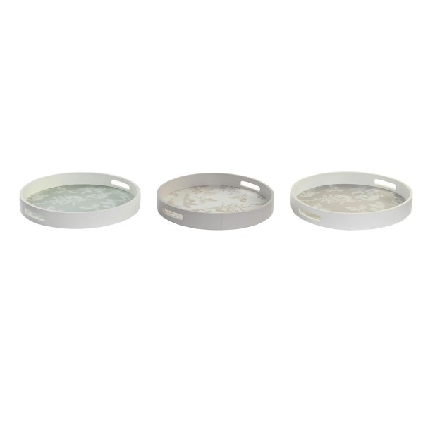 Δίσκος DKD Home Decor Μπεζ Καφέ τερακότα Λευκό Πράσινο 35 x 35 x 5 cm Ξύλο MDF 40 x 30 x 5 cm (3 Τεμάχια)