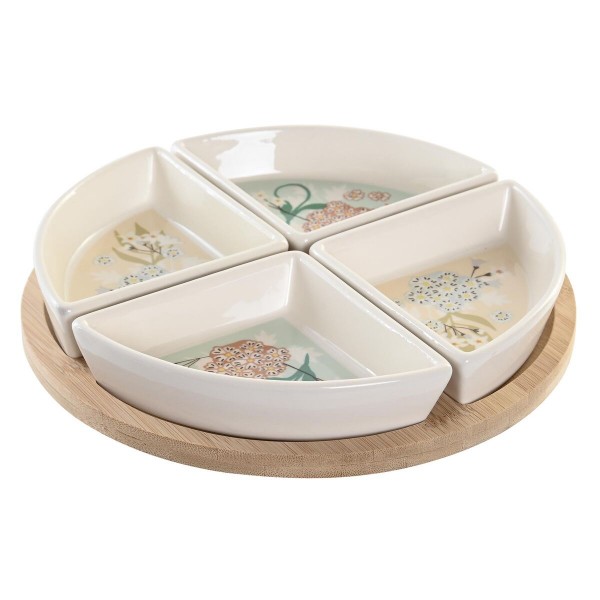 Δίσκος για σνακ DKD Home Decor 21,5 x 21,5 x 1 cm Μπεζ Λευκό Πήλινα Παραδοσιακά